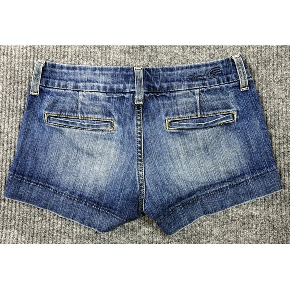 VTG American Eagle Distressed Denim Micro Mini Low Rise Shorts Sz 4 Y2K 2000s - Picture 2 of 10